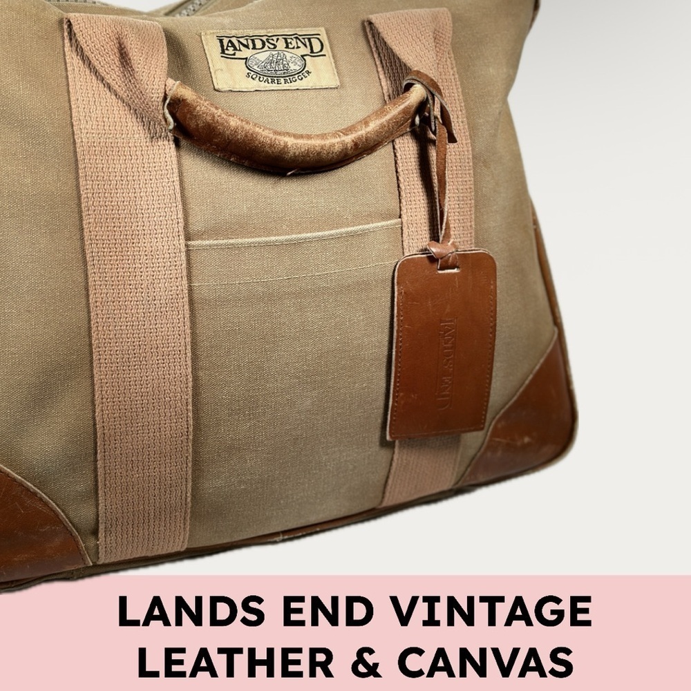 Lands’ End Square Rigger Canvas + Leather Briefcase / Messenger, Khaki, Vintage